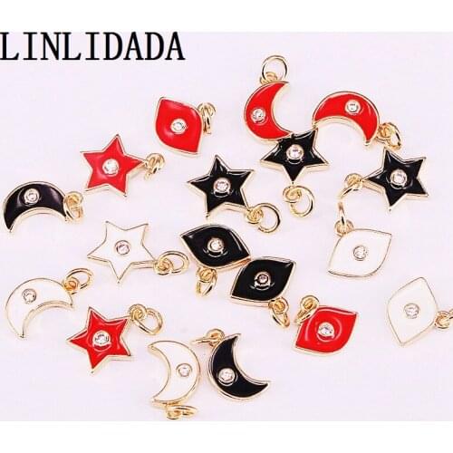 30Pcs Fashion Mix Colorful Moon/Star/Eye Oil Enamel Charms Cute Mini Pendant for Jewelry Bracelet Necklace Making