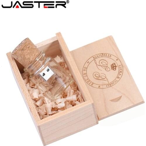 JASTER LOGO customized Glass bottle USB + BOX Flash Drive Pendrive 64GB 32GB 16GB 4GB Memory Stick photography wedding gifts
