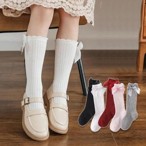 Girls Socks Babies Knee High Sock Toddlers Kids Big Bow Knee High Long Soft Cotton Lace Baby Socks Princess Beautiful Infant