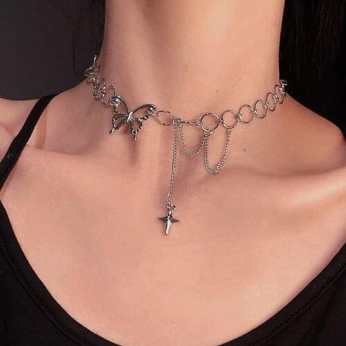 Harajuku Punk Style Butterfly Choker Necklace Women Gothic Hip Hop Clavicle Chain Necklace Fashion Party Jewlery Collares Mujer