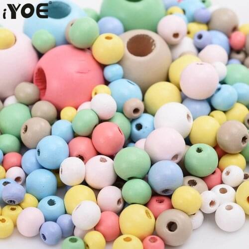 IYOE 30-500Pcs Natural Round Beads Colorful Candy Loose Spacer Beads Wooden Jewelry For Making Bracelet Necklace Home Decor