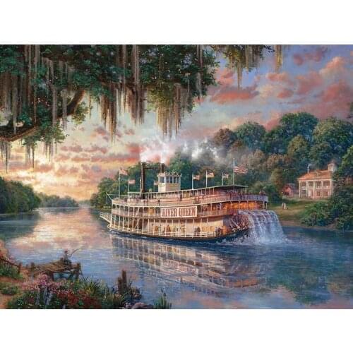 JMINE Div 5D River Cruise Ship Tree Full Diamond Painting cross stitch kits art High Quality Scenic 3D paint by diamonds