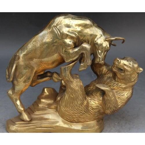 China Bronze Fengshui Folk Zodiac Year Cattle Battle Bear Bears Xiong Statue