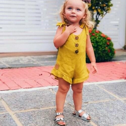 Fashion Summer Toddler Kids Baby Girl Clothes Sleeveless Button Ruffle Romper Jumpsuit Overalls Outfits