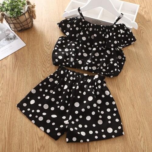 Girls Clothing Sets Suspenders Polka Dot Print Top + Shorts New Summer Kids Clothes Girls 2-Piece Sets Of Childrens Clothing