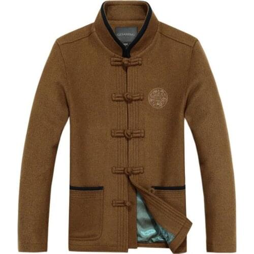 Middle-aged Chinese tunic suit mens thicken jacket men blazer man casual wool coats mens Tang suit long sleeve stand collar