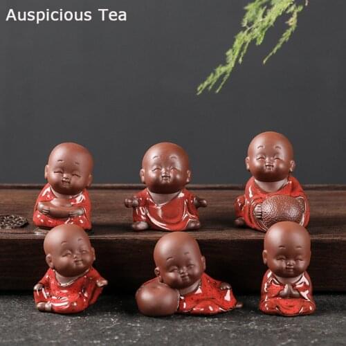 Creative Purple Clay Tea Pet Ornament Lovely Small Buddha Monk Figurine Handmade Sculpture Tea Set Decor Garden Bonsai Art