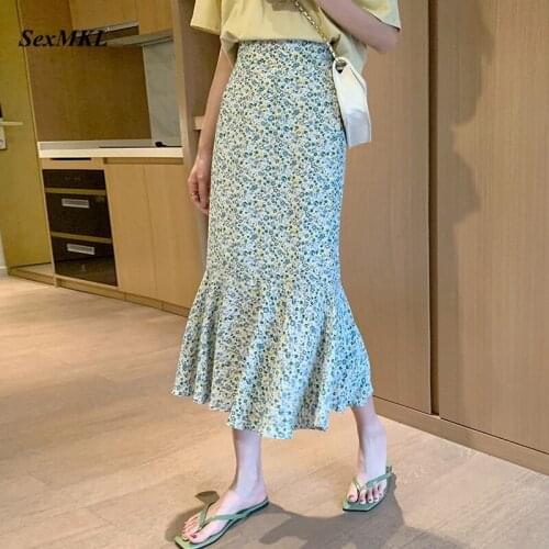 Summer Long Skirts Womens 2020 Vintage Floral Printed Chiffon Pleated Skirt Elastic High Waist Casual Midi Skirt Women Clothes