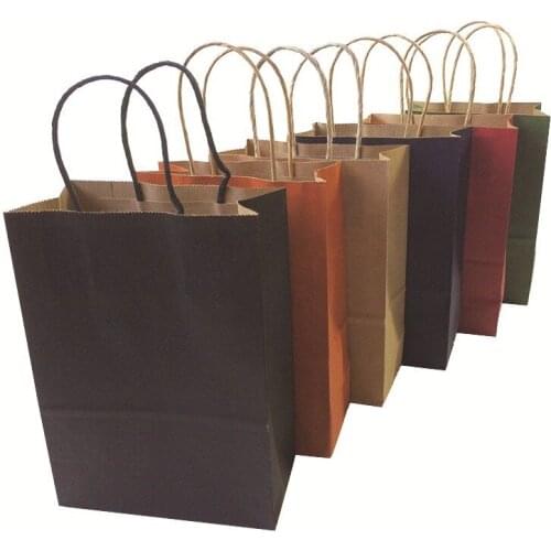 10PCS/lot 21x15x8cm Multifunction dark color Kraft paper bag with handles Festival gift bag High Quality jewelry bags