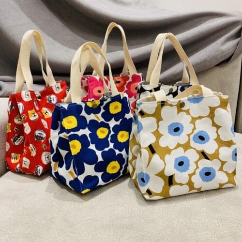 Fashion Hand Small Bag Sailcloth Lunch Box Bento Lovely Flower Three Dimensional Large Capacity Picnic Handbag With Rice