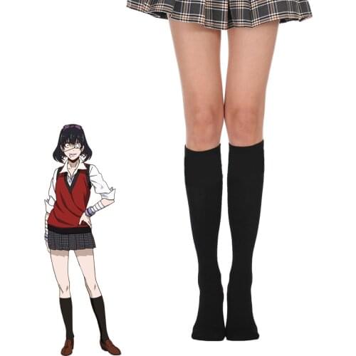 MeetLife Ikishima Midari Cosplay Socks Anime Kakegurui Meari Saotome Sayaka Igarashi Cosplay Black High Socks