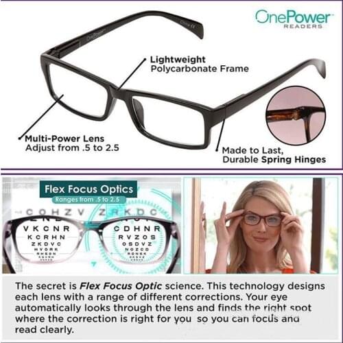 Newest Mulifocal One Power Readers High Quality Women Men Auto Adjusting Bifocal Reading Glasses +50 To +250 Freeshipping