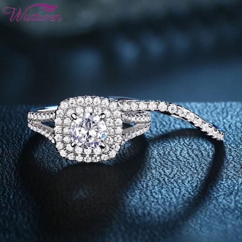 Wuziwen Wedding Rings For Women 925 Sterling Silver Round Cut AAAAA CT Engagement Ring Curve Band Blue Side Stone 2021 New Trend