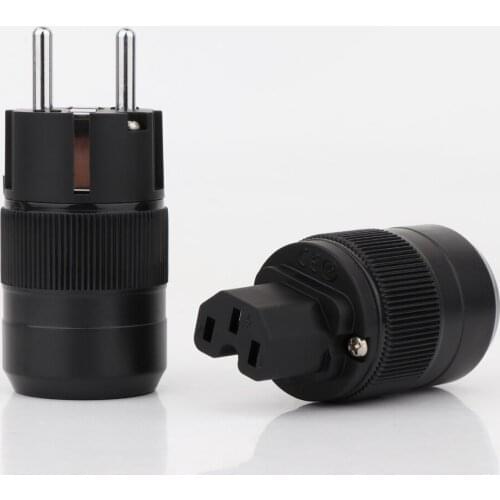 One Pair Hi-End Rhodium Plated Brass EU Male Plug Hifi Schuko Power Cable Connectors