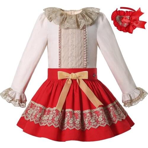 Wholesale New 2021 Chritsmas Autumn Toddler Girls Outfits Clothing 2 Pieces Long Sleeves T Shirt And Skirt Sets Age 345681012Yrs