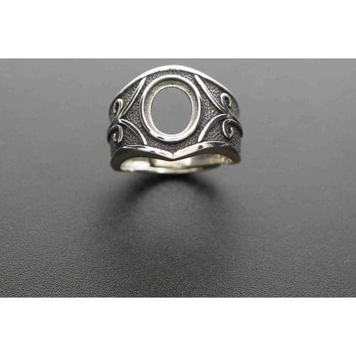 8x10mm oval cabochon bezel steam punk vintage style antiqued solid 925 sterling silver adjustable ring settings 1223090