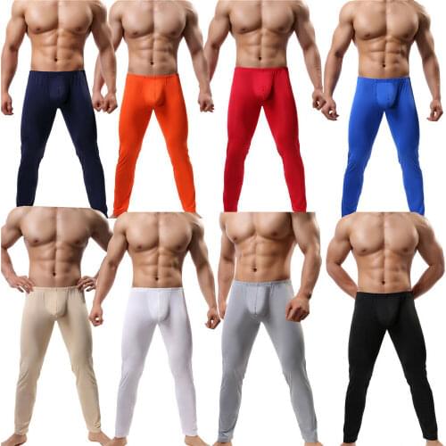 Men Pajama Bottoms Sexy Big Bugle Pouch Sheer Slip Trousers Sleepwear Sports Fitness Underwear Bodybuilding Ultra-thin Sleepwear