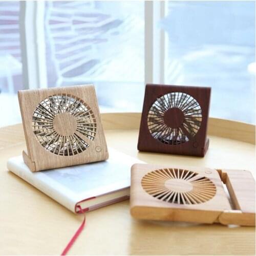 Portable Mini Desktop Fan Student Standing Air Cooler Wood Grain Mini Notebook Folding Fan USB Charging