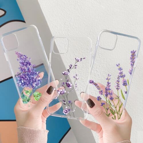 Simple Lavender Purple Flowers Transparent Phone Case for iPhone 7 8 6 6S Plus X XS 5s SE 2020 XR 12 11 Pro Max 12mini TPU Cover