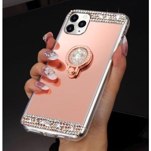 Luxury Diamond Girl Glitter Ring Mirror Case For Xiaomi RedMi K30 K20 Pro Note 8 8T 7 5 Pro 5A Mi 10 Pro Mi 9T 9 Pro 8 SE 8Lite
