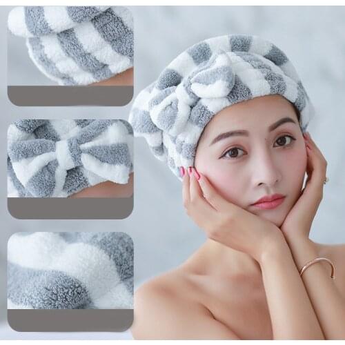 Microfiber Shower Cap Super Absorbent Quick Drying Bath Hair Dry Cap Bowknot Bathroom Accessories