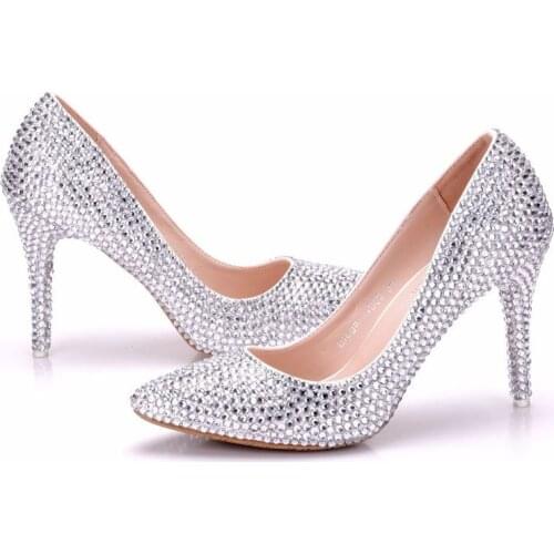 Women Pumps Shoes Dress Rhinestone Pointed Toe Thin Heels 9.5CM Sexy High Heels Shoes Womens Wedding Shoes Party