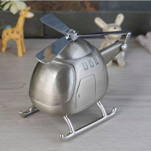 Creative Helicopter Piggy Bank Cute Metal Coin Saving Box Money Saving Bank for Kids Gift Desktop Decoration Ornament