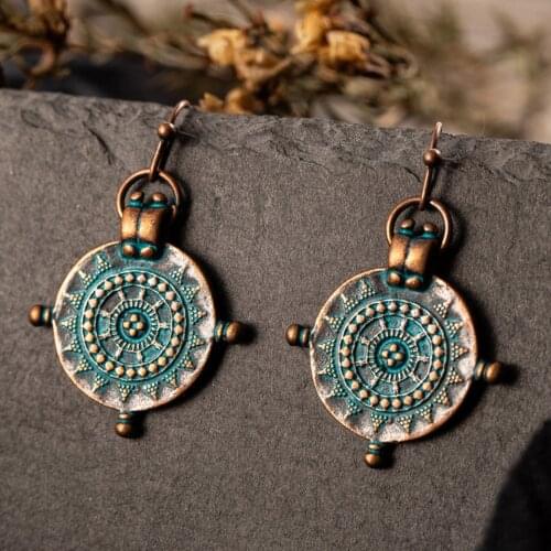 Vintage India Ethnic Engraved Dangle Drop Earrings Hanging for Women 2018 Fashion Jewelry Accessories Wedding Party Ornaments