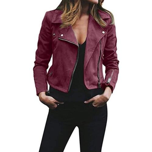 Hot Sales Biker Women Solid Color Suede Zip Up Lapel Short Jacket Slim Fits Flight Coat
