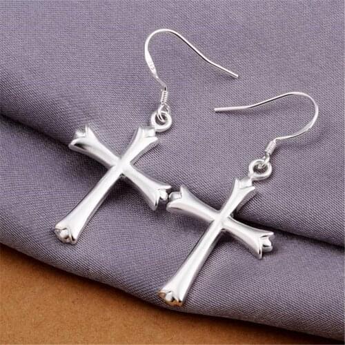 Hot selling For women lady elegant exquisite luxury silver color crosses earrings fashion classic silver jewelry E305