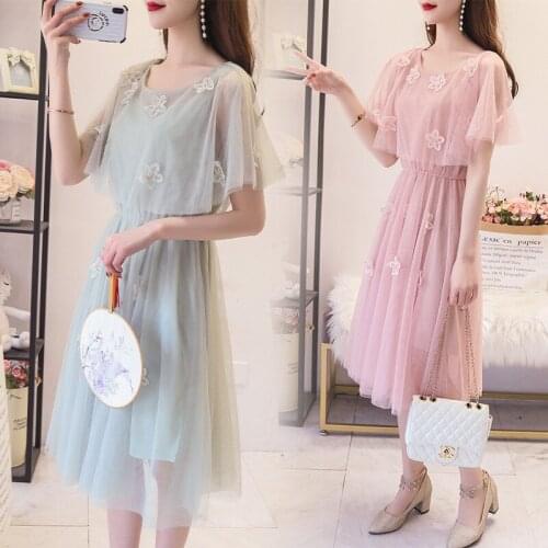 Summer Dresses Women 2020 New Elegant Three-dimensional Petal Net Yarn Dress Womens Gentle Lotus Leaf Shawl Print Vestidos Z950
