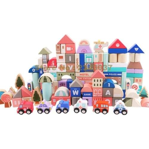 2.2kg 115pcs city car house alphabet digital number beech wooden educational building blocks Toy
