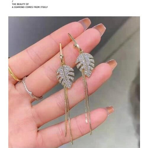 2021 trend new golden leaf earrings fashion simple long tassel pendant earrings personality romantic girl gift jewelry