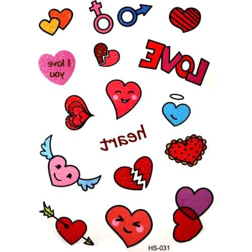 3pcs Flash Love Heart Waterproof Temporary Tattoos Men Flash Gold Powder Tattoo harajuku Sleeve tatoo sticker For man and woman