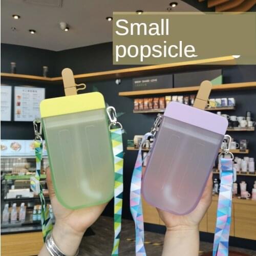 3D popsicle cup sealed leak proof straw plastic cup youth student water cup strap outdoor handy cup