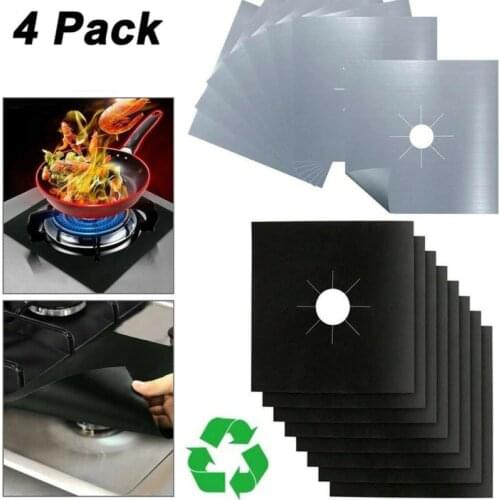 4PC/Set Reusable Fiber Gas Foil Stove Burner Protector Cover Liner Clean Mat Pad