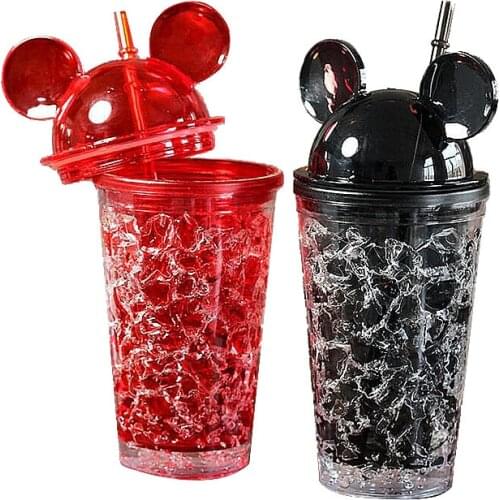 450ml Cool Summer Mickey Ice Crack Straws Smoothie Maker Cup Small Frozen Plastic Milkshake Smoothie Cups Iced Drinks Mug