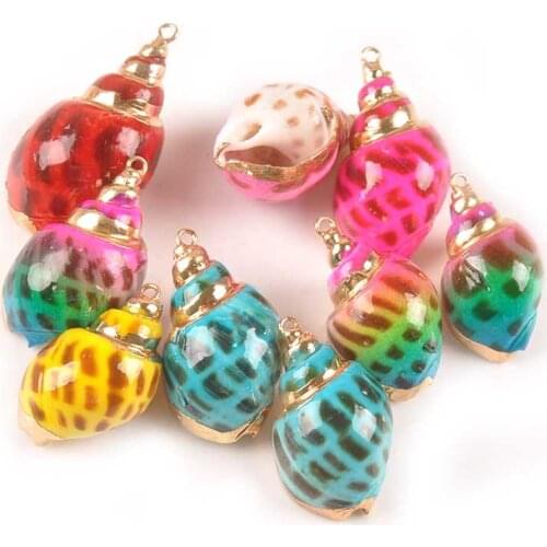 5pcs Mix Colorful Spiral Shell Gold Plated Natural Sea Shells For DIY Jewelry Pendant Scrapbook Craft Home Decoration TR0336