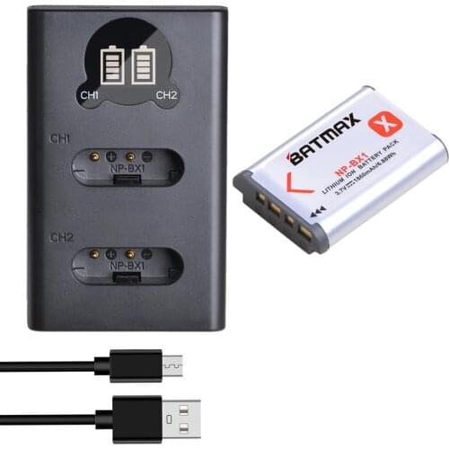 Batmax NP-BX1 NPBX1 BX1 Battery+LED USB Dual Charger for DSC-RX100 DSC-WX500 HX300 WX300 HDR AS100v AS200V AS15 AS30V