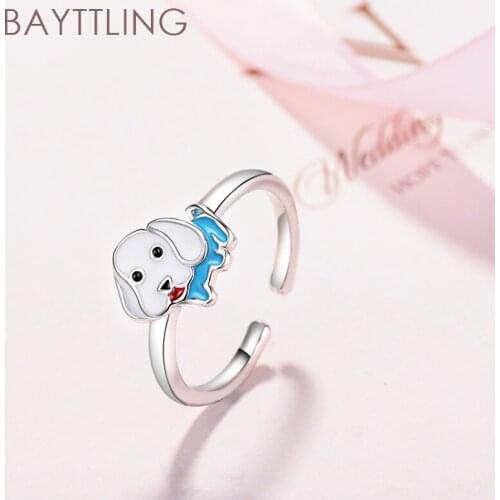 BAYTTLING 925 Sterling Silver Cute Zodiac Dog Open Ring For Woman Fashion Charm Jewelry Wedding Gift