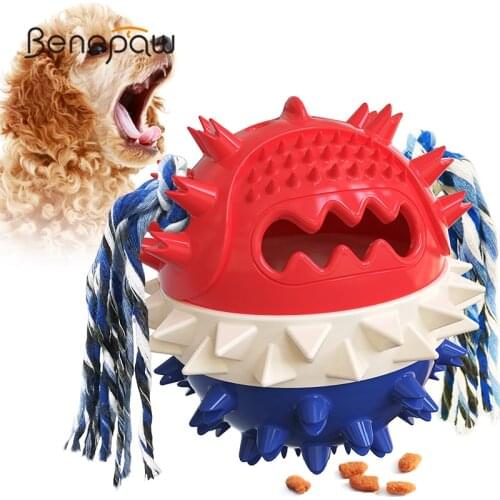 Benepaw Strong IQ Dog Ball Bouncy Food Dispensing Dog Chew Toys Squeaker Floatable Bite-resistant Pet Toys Rope Puppy Teething