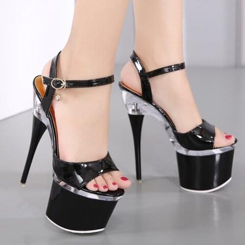 17cm High-heeled sandals platform shoes patent leather nightclubs fun female shoes fish-mouth sexy womens shoes sandals summer