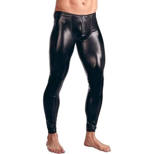 Mens sexy bright color patent leather pencil pants trousers tight-fitting zipper stage performance pants sexy tights XL