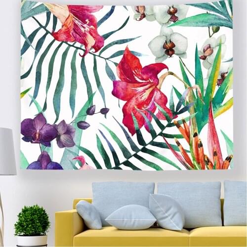 Leaves Tapestry Tropical Garden Hibiscus Flower Plant Vintage Hippie Tapestry Wall Hanging For Bedroom Living Room Dorm Decor