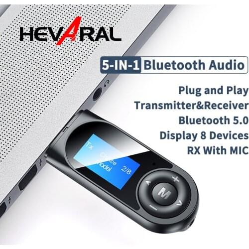 HEVARAL LCD Display Bluetooth 5.0 Audio Transmttter Receiver With Mic For TV PC Car Stereo USB 3.5MM AUX RCA Wireless Adapter