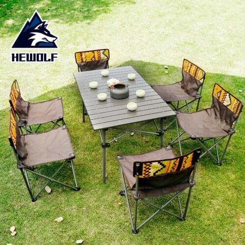 Hewolf Outdoor Folding Table and Chair Portable Picnic Table 7-piece Outdoor Self-driving Tour Leisure Table and Chair Set