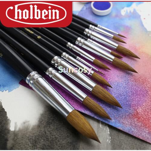 Holbein Series N Artist Paint Brushes-Superior Sable Hair mixed with Horsehair ,Round Point Tip , Watercolor Painting Supplies