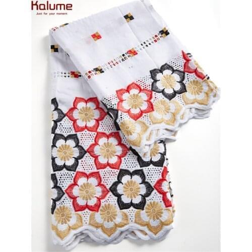Kalume Hot Fashion African 100% Cotton Lace Fabric Embroidery Pure Cotton Lace Fabric Stones Dubai Lace Fabric For Sewing F2282