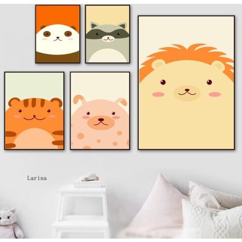 Cartoon Animal Art Painting Picture Lion Tiger Panda Hedgehog Print Canvas Painting Wall Home Decor Children Room Poster Mural