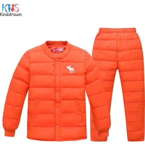 Kindstraum 2018 Children Down Clothing Suits Winter Girls Coat + Pants Super Warm Solid Sets for Boys,RC1667